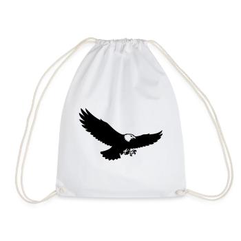 Eagle Silhouette Bird of Prey Logo - Drawstring Bag - white - Front