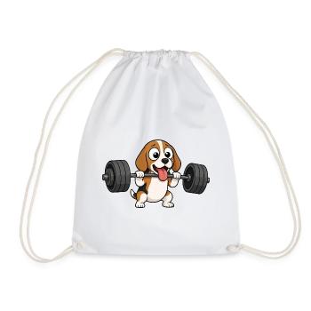 Beagle Dog Bodybuilding Weightlifting Comic - Drawstring Bag - white - Front