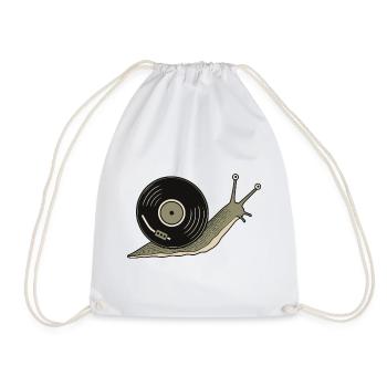 Vintage Vinyl Record Snail - Drawstring Bag - white - Front