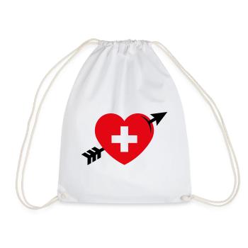 Heart - Swiss Cross Arrow (I Love Switzerland, 2C) - Drawstring Bag - white - Front