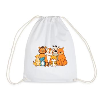 Playful Animal Family Comic Design - Drawstring Bag - white - Front