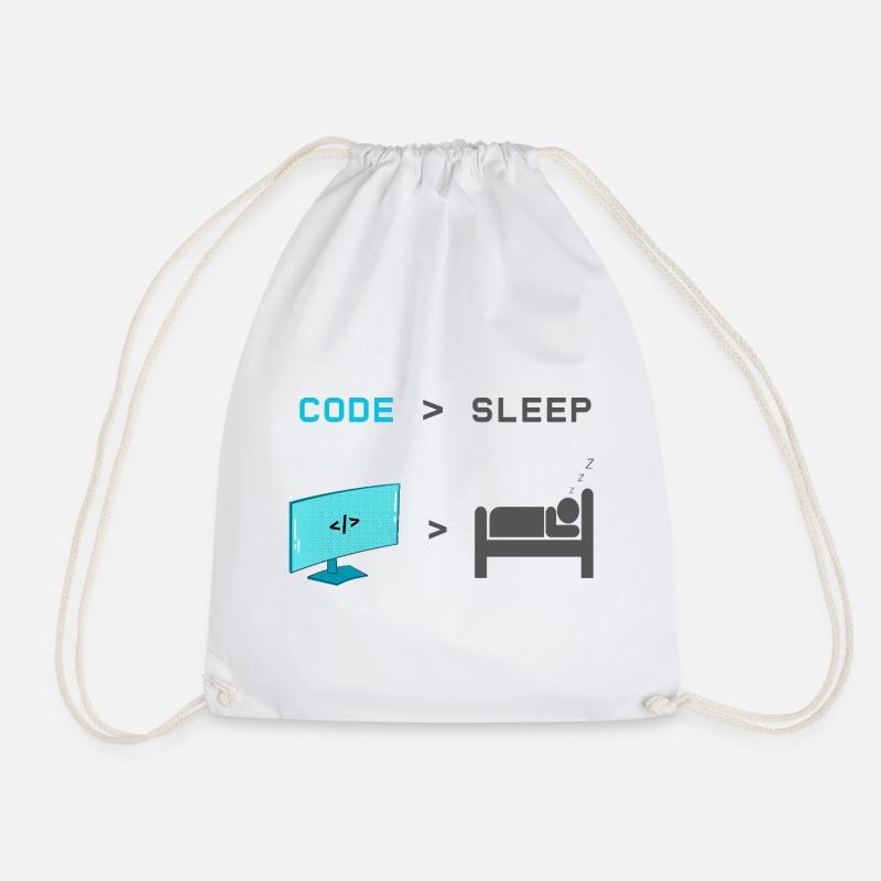 Code vs Sleep: Coder in Sleep Mode - Drawstring Bag - white