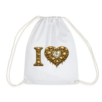 I LOVE | Golden Skull Heart – Skull Love - Drawstring Bag - white - Front