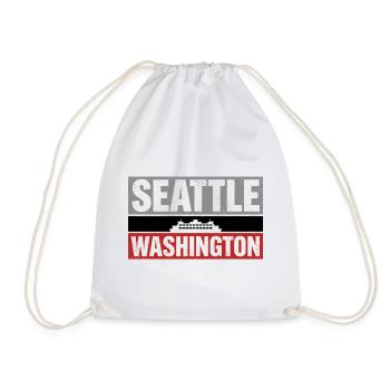 Seattle Washington Ferry Vintage Travel Souvenir - Drawstring Bag - white - Front