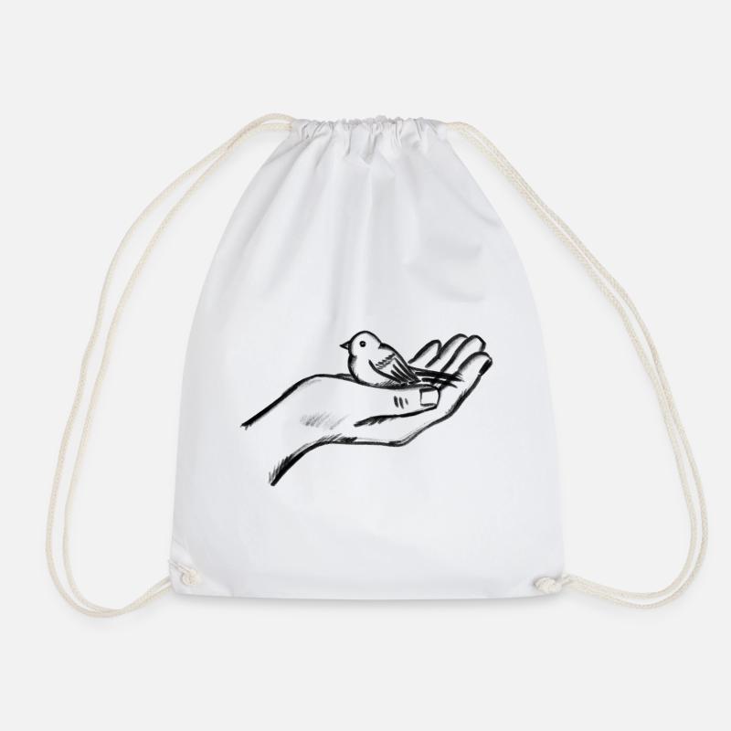 Bird on palm - illustration - Drawstring Bag - white