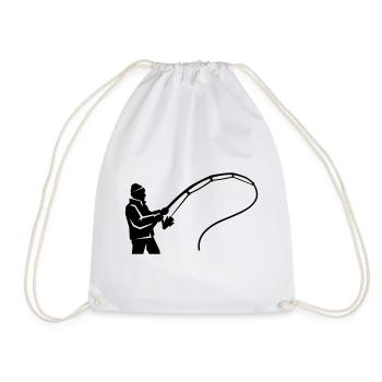 Angler silhouette fishing rod angling club - Drawstring Bag - white - Front