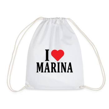 name t-shirt I love Marina t-shirt gift idea - Drawstring Bag - white - Front
