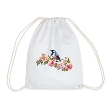 Bird on a flowering branch in spring - Drawstring Bag - white - Front