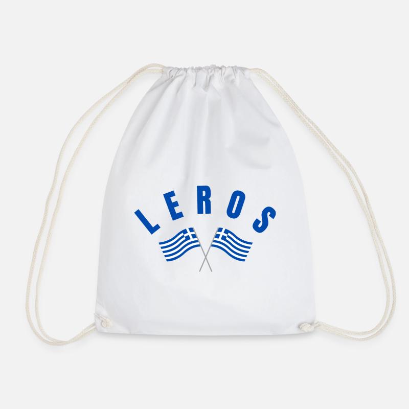 Leros Greek Flags - Drawstring Bag - white