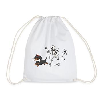 Dackel und Skelett Halloween-Jagd - Turnbeutel - Weiß - Vorne