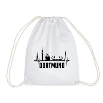 Dortmund Skyline Silhouette Heartbeat Herzschlag - Turnbeutel - Weiß - Vorne