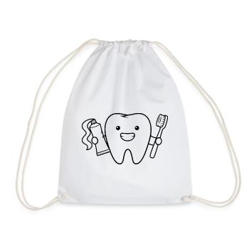 Cute Tooth with Toothbrush - Drawstring Bag - white - Front