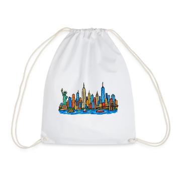 Bunte New York Skyline im Kinder-Kritzelstil - Turnbeutel - Weiß - Vorne