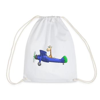 Airplane cartoon giraffe kids - Drawstring Bag - white - Front