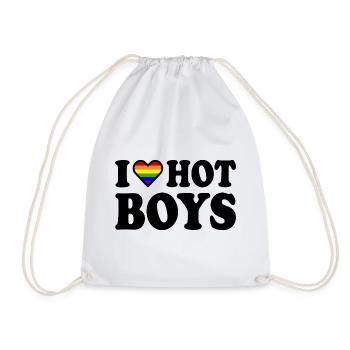 I love hot boys - Drawstring Bag - white - Front