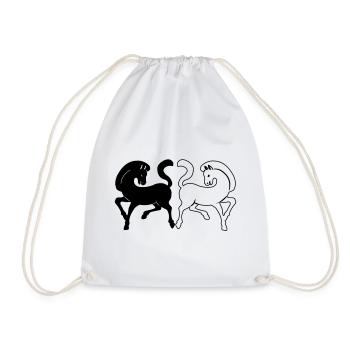 Two horses black and white or transparent - Drawstring Bag - white - Front