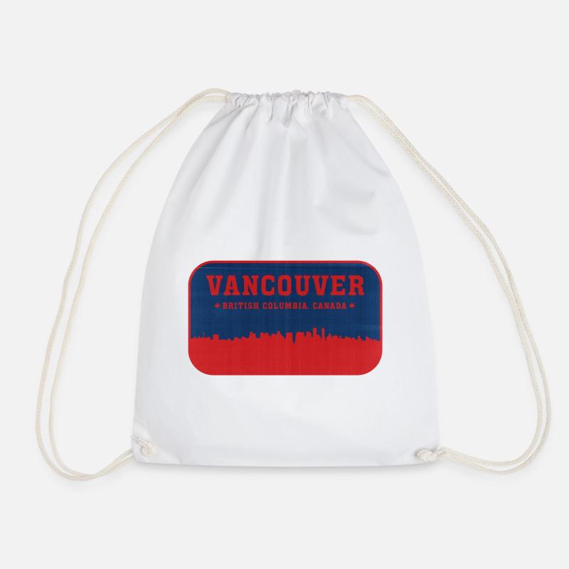 Vancouver Skyline BlueRed Badge - Drawstring Bag - white