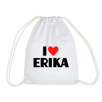 I love Erika Red Heart Love Fan Gift - Drawstring Bag - white - Front