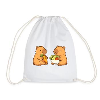 Capybara couple with vegetables – relaxed & cute - Drawstring Bag - white - Front