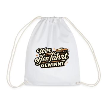 Who drives with the top down wins Retro Cabrio Saying - Drawstring Bag - white - Front