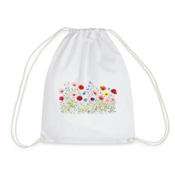 Prairie de fleurs sauvages avec fleurs naturelles à l’aquarelle - Sac de sport léger - blanc - Devant