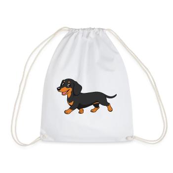Image of a dachshund in cartoon style - Drawstring Bag - white - Front