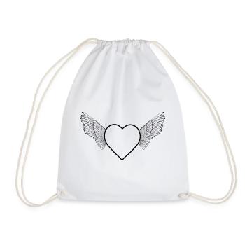 Heart with wings -black- - Drawstring Bag - white - Front