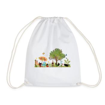 Colorful lush garden with black cats - Drawstring Bag - white - Front