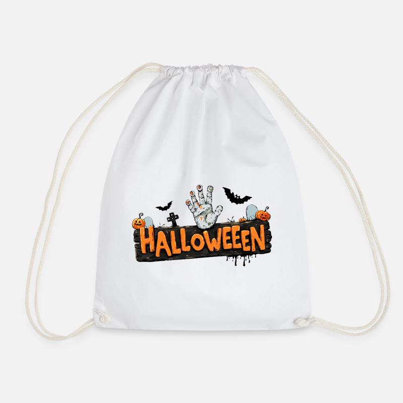 Halloween – Zombie Hand & Pumpkins. - Drawstring Bag - white