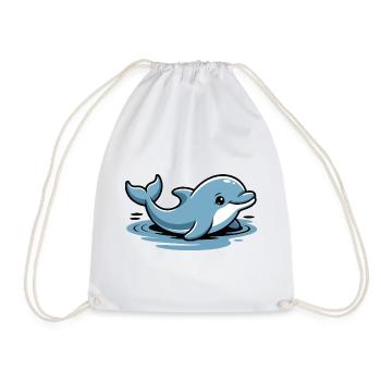 Blue Dolphin Cartoon Waves - Drawstring Bag - white - Front