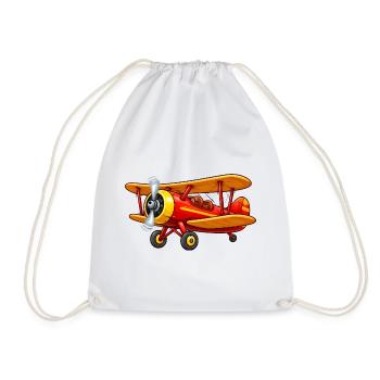 Biplane Airplane Motif Retro Cartoon - Drawstring Bag - white - Front