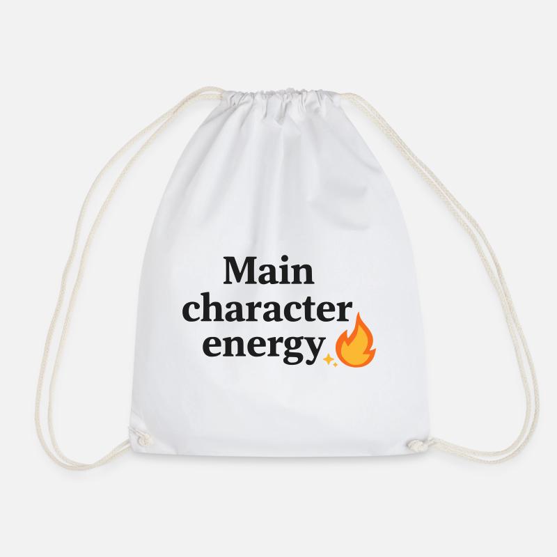 Main Character Energy with Flame - Drawstring Bag - white