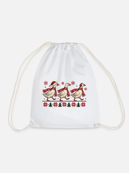 Weihnachtsgänse-festliches Winter-Strickdesign - Turnbeutel - Weiß