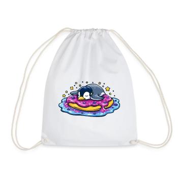 Sleeping penguin on donut - Drawstring Bag - white - Front