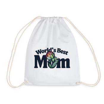 World's Best Mom Floral Emblem - Drawstring Bag - white - Front