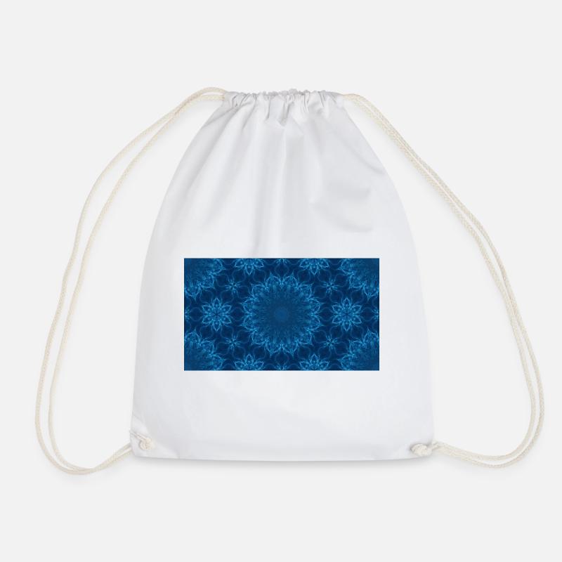 Blue Ocean Mandala Pattern – Abstract Water Kaleid - Drawstring Bag - white