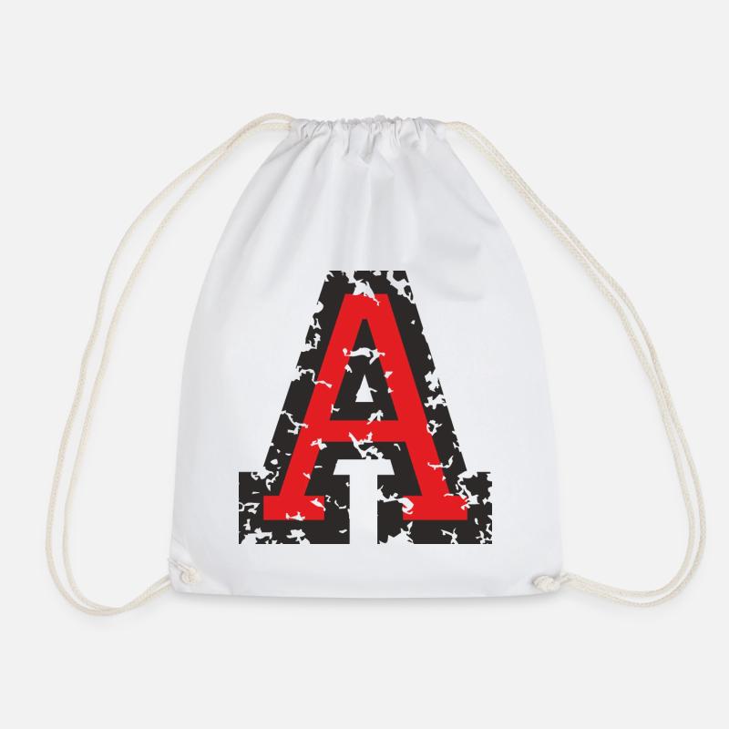 Letter A (Used Look) Black / Red - Drawstring Bag - white