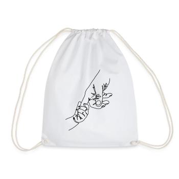 Child holds parents with finger (in black) - Drawstring Bag - white - Front