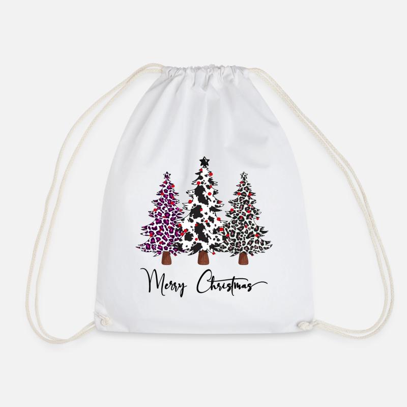 Frohe Weihnachten Leopard Buffalo Plaid Trees, Weihnachten - Turnbeutel - Weiß