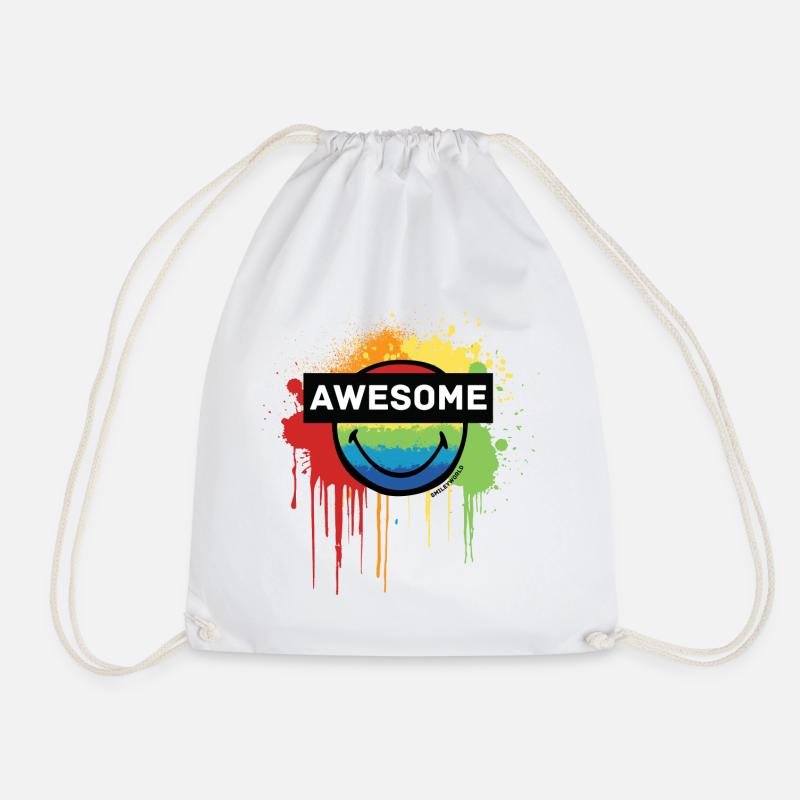 SmileyWorld Awesome Regenbogen-Smiley - Turnbeutel - Weiß