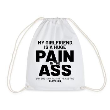My Girlfriend Is A Huge Pain - Girlfriend Funny Gi - Drawstring Bag - white - Front