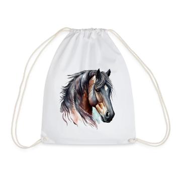 Watercolor portrait of a bay horse - Drawstring Bag - white - Front