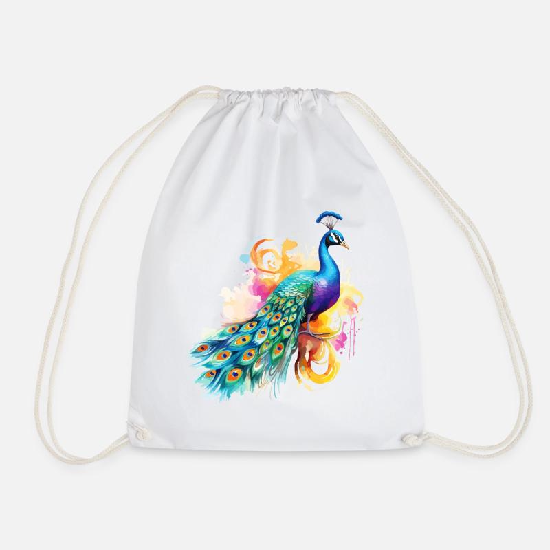 Pfau Blumen Pfauenfeder Exotisch Farbenfroh Bunt - Turnbeutel - Weiß