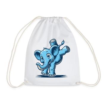 blue cartoon elephant doing a handstand - Drawstring Bag - white - Front