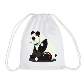 Geometric Panda – Minimalist and Cute - Drawstring Bag - white - Front