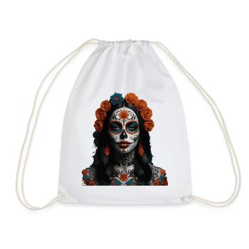 Sugar Skull Floral Queen - Drawstring Bag - white - Front