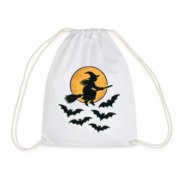 Flying Witch with Bats – Halloween Design - Drawstring Bag - white - Front