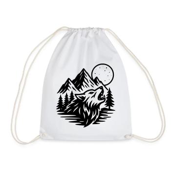 Full Moon Wolf - Drawstring Bag - white - Front