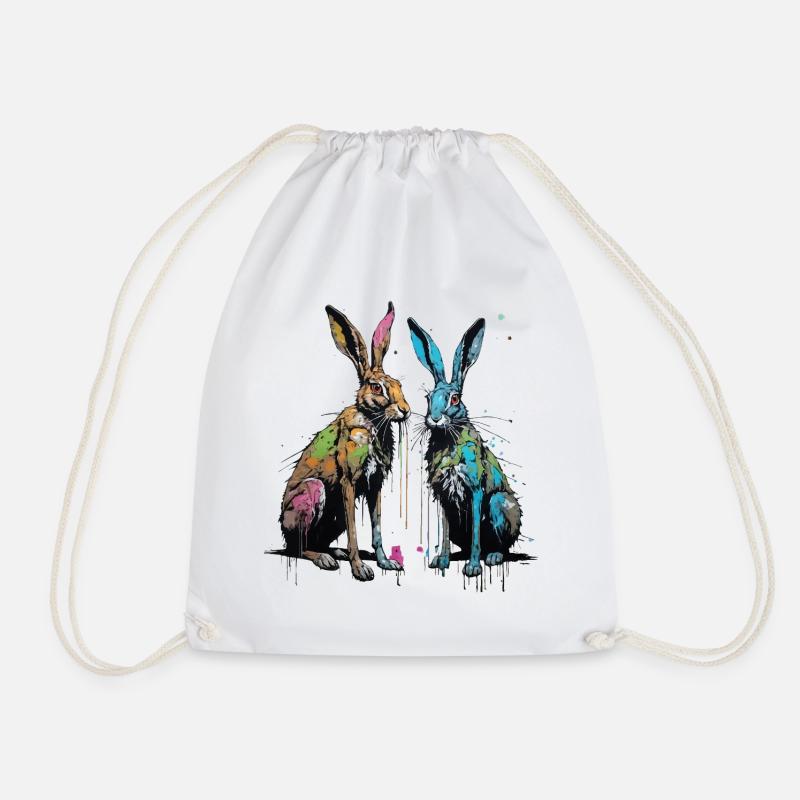 Two Street Art Bunnies - Drawstring Bag - white