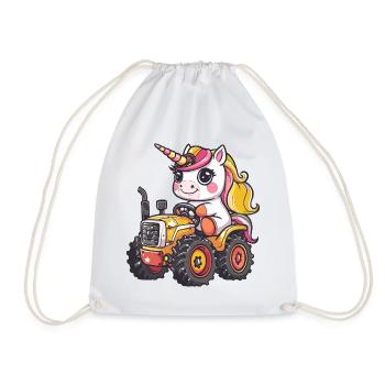 Unicorn Tractor Farmer - Drawstring Bag - white - Front